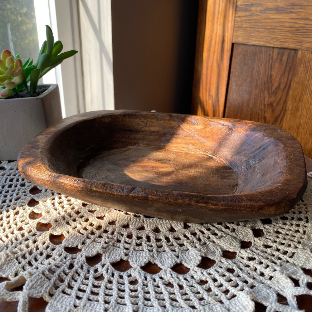 Vintage Rustic Brown Wooden Bowl EUC